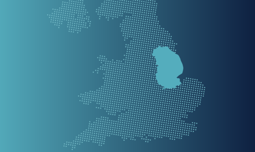 Make of the United Kingdom with Lincolnshire highlighted on a blue gradient background.
